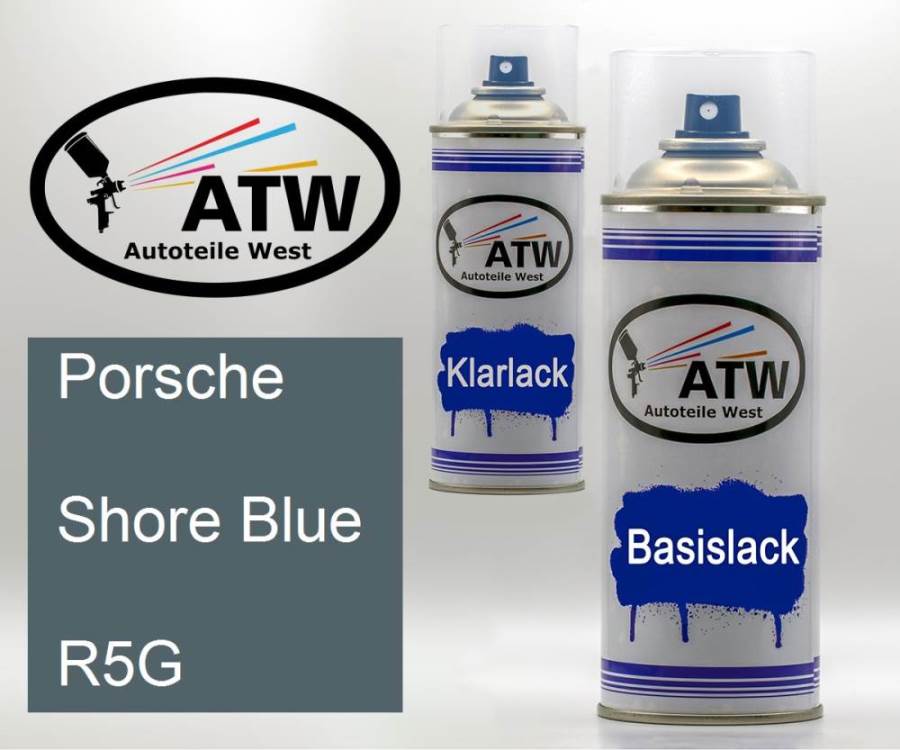 Porsche, Shore Blue, R5G: 400ml Sprühdose + 400ml Klarlack - Set, von ATW Autoteile West.